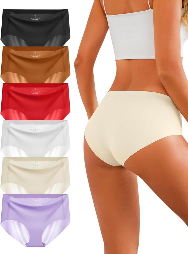 Women's Seamless Underwear No Show Panties Invisible Ladies Hipster Breathable Briefs 6 Pack, XL