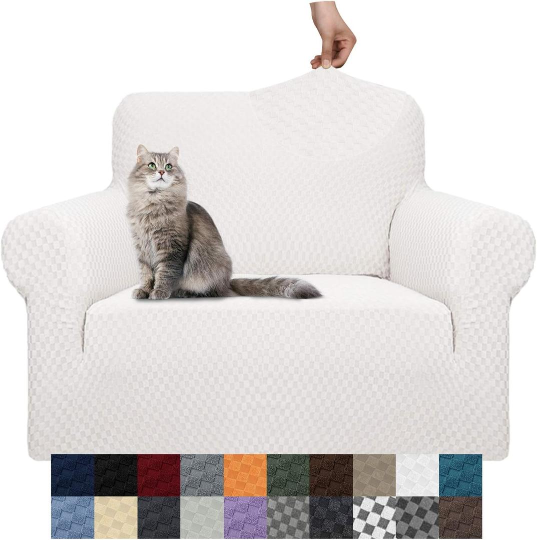YEMYHOM Couch Cover Latest Jacquard Design High Stretch Sofa Chair Covers for Living Room, Pet Dog Cat Proof Armchair Slipcover Non Slip Magic Elastic Furniture Protector (Small, White) (Small (31"-46"))