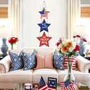 Wooden 4th of July Decoration Door Wreath for Front Door Sign Star Wall Signs, Independence Day Patriotic Day Wreath Welcome Memorial Day Hanging for Home Wall Decor Party Outdoor Indoor Star