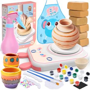 Skirfy Pottery Wheel for Kids Art Crafts Kits for Kids Ages 6-8 9-12 Clay Sculpting Tools & Painting Kit,Birthday Girls Toys 8-10,DIY Kits Clay Maker for Beginners (Pink Bunny)