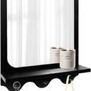 Snazzify 16x12 Inch Wall-Mounted Mirror with Shelf and Hooks, White Decorative Entryway Mirror with Storage for Hallway, Bathroom, or Bedroom - 4in Shelf Width, Black