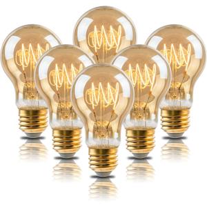 Vintage LED Edison Light Bulbs, A19 4W Dimmable Edison Bulbs, Equivalent 40 Watt Incandescent Bulbs, Warm White 2200K, Amber Old Fashioned LED Bulbs, E26 Base - 6 Pack