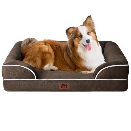 EHEYCIGA Orthopedic Dog Beds for Large Dogs, Waterproof Memory Foam Large Dog Bed with Sides, Non-Slip Bottom and Egg-Crate Foam Pet Couch Bed with Washable Removable Cover, Brown