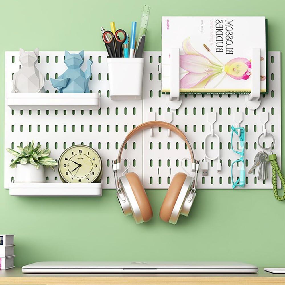 Pegboard Wall Organizer, Wall Mounted Storage Set with 2 Pegboards & 13 Accessories, 23.6" x 11.81" White Peg Board Organizer