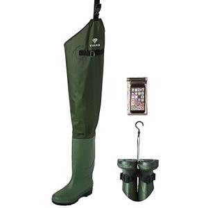 TIDEWE Hip Wader, Lightweight Hip Boot For Men and Women, 2-Ply PVC/Nylon Fishing Hip Wader (Green and Brown), Size: 8(M8/W10)