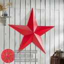 VHC Brands Patriotic Metal Star Distressed 48x48, Independence Day Decor, Decorative Wall Hanging, Rustic Farmhouse Decorations, Barn Red, Black