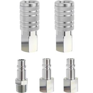 1/2" Npt High Flow Air Hose Fitting Set 5PCS Industrial Air Connect Fitting Coupler 2PCS and I/M Plug 3PCS Hose Connectors Compressor Accessories Quick Connect