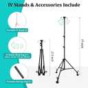 IV Pole with Wheels, Adjustable Height 36 to 77 inch, with Storage Bag | 4 Hooks & 3 Hanging Mesh Covers, Stainless Steel, Lockable Detachable Casters, Tripod Base, Folds for Hospital, Home & Travel