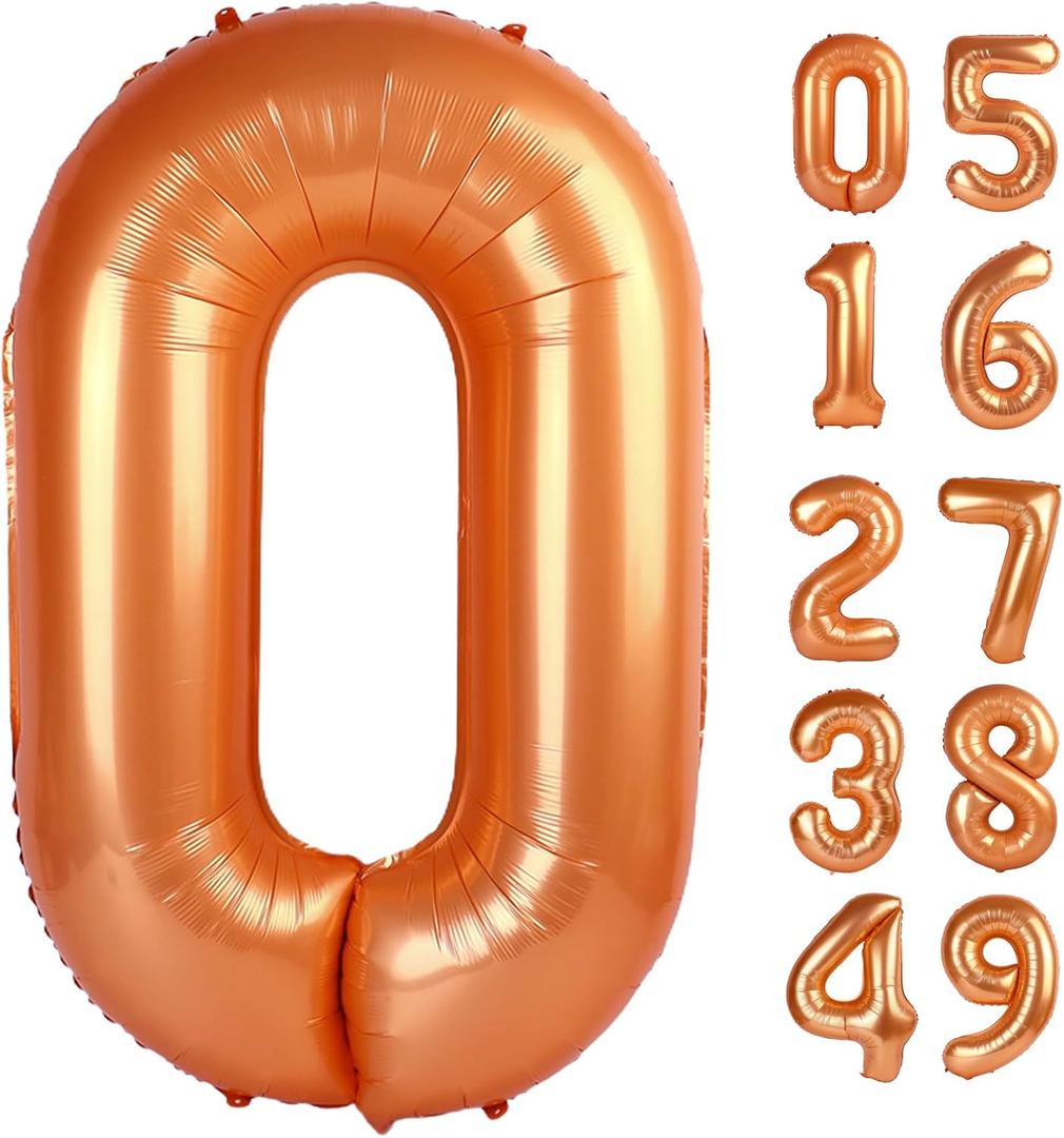 Orange Number Balloon 40 Inch, 0 Number Balloons, 10 20 30 40 50 Numbers Balloon Birthday Decorations, Orange Party Supplies for Women Men