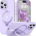  Case for iPhone 14 Pro Max, [360° Rotating Magnetic Ring Stand] with Strong Holder, Military-Grade Shockproof Silicone Phone Case, Full Protection Hands-Free Video Calls Car Mount, Purple