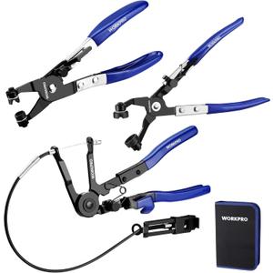 WORKPRO 3-Piece Hose Clamp Pliers Set with Pouch - 27" Long Reach Wire Spring Hose Clamp Plier & Angled Spring Clamp & Flat Band Pliers for Removal, Installation of Ring