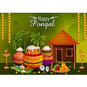 BELECO 8x6ft Fabric Happy Pongal Backdrop Indian Holiday Harvest Photography Background Holiday Celebration Party Decoration Banner Supplies Studio Photo Booth Video Shoot Props (A11871)