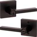 Kwikset Halifax Entry Door Handle with Lock and Key, Secure Keyed Reversible Lever Exterior, For Front Entrance and Bedrooms, Venetian Bronze, Pick Resistant Smartkey Rekey Security and Microban