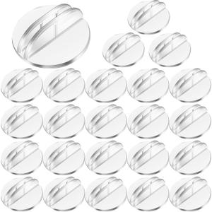 Yinkin 25 Pcs Mini Card Stands Plastic Place Card Holders Paper Miniature Bases Clear Paper Board Clips for Game Table Numbers Translucent Business Price Tags Menus Labels Party, 1 Inch in Diameter