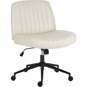 OLIXIS Criss Cross Legged Chairs with Wheels Armless Swivel Wide Seat Height Adjustable Padded PU Leather Home Office Desk Seating for Bedroom, Student, Study Room (Beige)