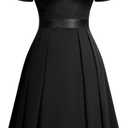 MISSMAY Women's Vintage V-Neck Floral Lace Contrast Chiffon Prom Party Dress (Black, XL)