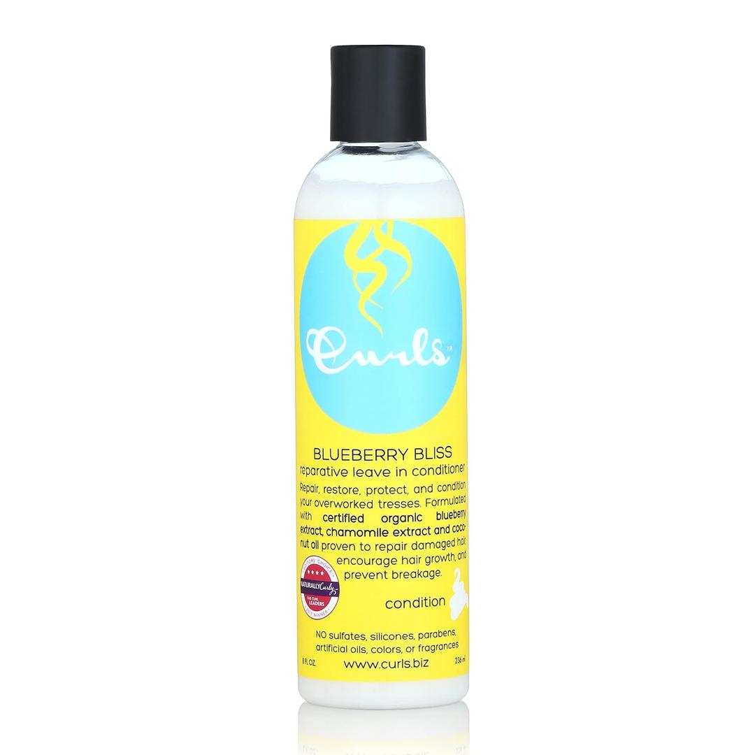 Curls Blueberry Bliss Reparative Leave In Conditioner - 8 oz, Helps Repair Damage and Prevent Breakage, Conditioner for Curly Hair, Wavy, and Coily Hair Types (8 Fl Oz (Pack of 1))