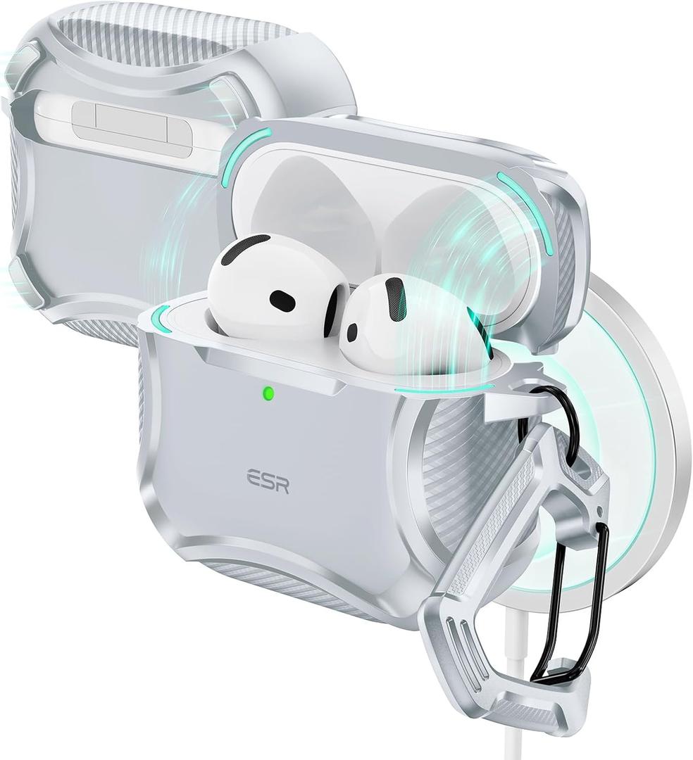 ESR for AirPods 4 Case, Compatible with AirPods 4th Generation Case (2024), Compatible with MagSafe, Powerful Drop Protection, Magnetic Lid, Cyber Series, Desert Titanium, Gray