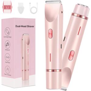 Bikini Shaver,2025 New Dual Head Shaver Women, 2 in 1 Wet & Dry Waterproof Electric Bikini Trimmer for Women,Pink