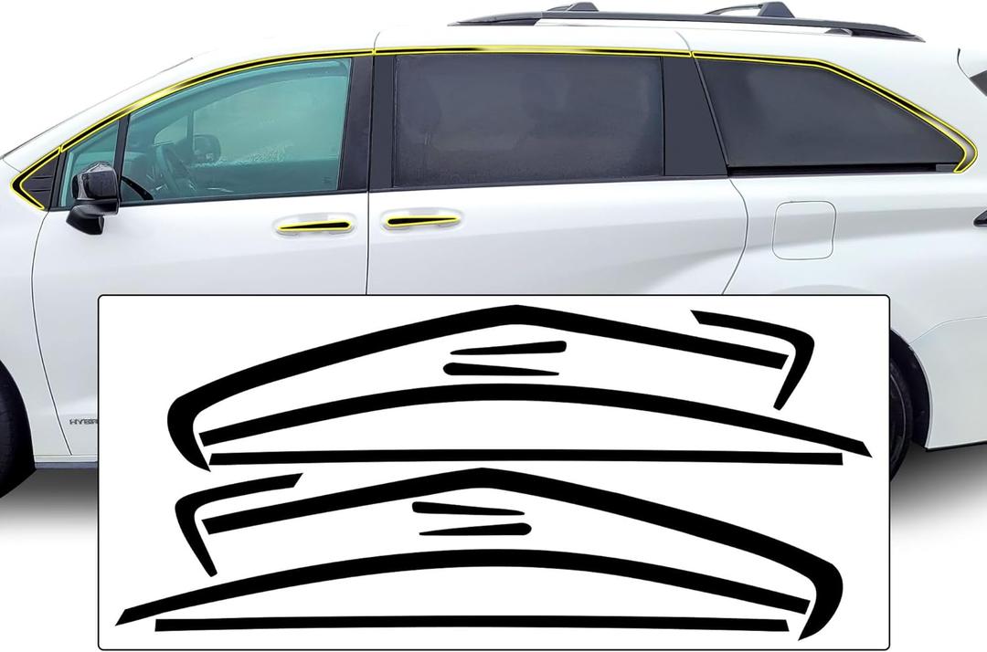 BOGAR TECH DESIGNS Side Window Chrome Delete Overlays Compatible with Toyota Sienna 2021-2025, Gloss Black