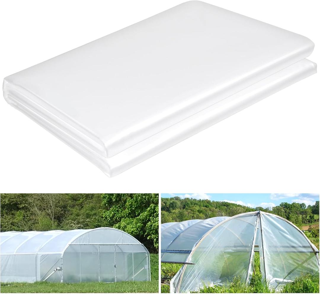 8 x 26 FT Clear Greenhouse Plastic Sheeting, 6 Mil Polyethylene Film Heavy Duty, Water Sun Frost Wind Dust Resistant Winter Hoop House Toughness Plastic Cover for Farming, Gardening, Agriculture, DIY