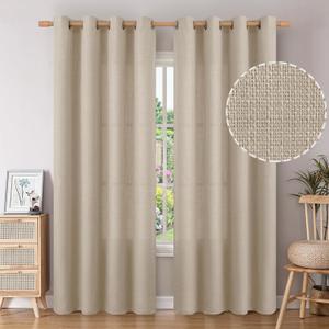 BGment Faux Linen Curtains 90 Inches Long Set of 2 Panels, Living Room Long Curtains Burlap Textured Thick Light Filtering Privacy Grommet Window Treatments, 52 x 90 Inch, Oatmeal