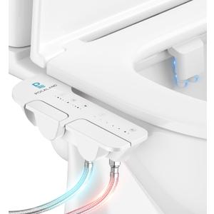 Ultra-Slim 3-in1 Bidet, Warm Water, Self-Cleaning, Posterior&Feminine Wash-(Retractable Dual Nozzles), Non-Electric Bidet Attachment for Toilet Seat, Adjustable Water Pressure, Stainless Steel Inlet