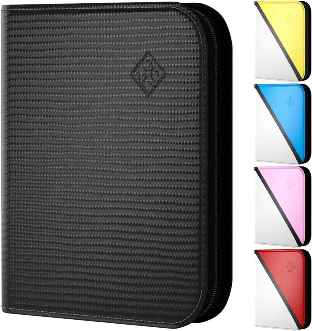 Trading Card Binder 4 Pocket  Card Binder with 50 Pages + 400 Slot Capacity, Top Loading Sleeves, PU Leather Cover, Collector Album for Standard Size Trading Cards, TCG & Sports Cards - Black