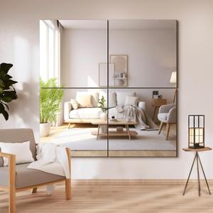 Delma Frameless Mirror Tiles 22"x22"x4 Pcs Wall Mounted, Shatter Resistant Full Length Tempered Glass Panels for Home Gym Bathroom Bedroom & Living Room Decor