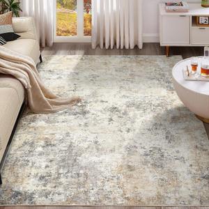 UERMEI 8x10 Area Rug Living Room Rugs - Washable Neutral Modern Abstract Soft Thin Large Rug Indoor Floor No Slip Rug Carpet for Bedroom Under Dining Table Home Office Decor - Golden Grey