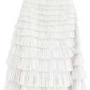 Gihuo Women's Long Maxi Tulle Skirts A Line High Waisted Tiered Layered Midi Skirt Mesh Ruffle Tutu Petticoat (White, Large)