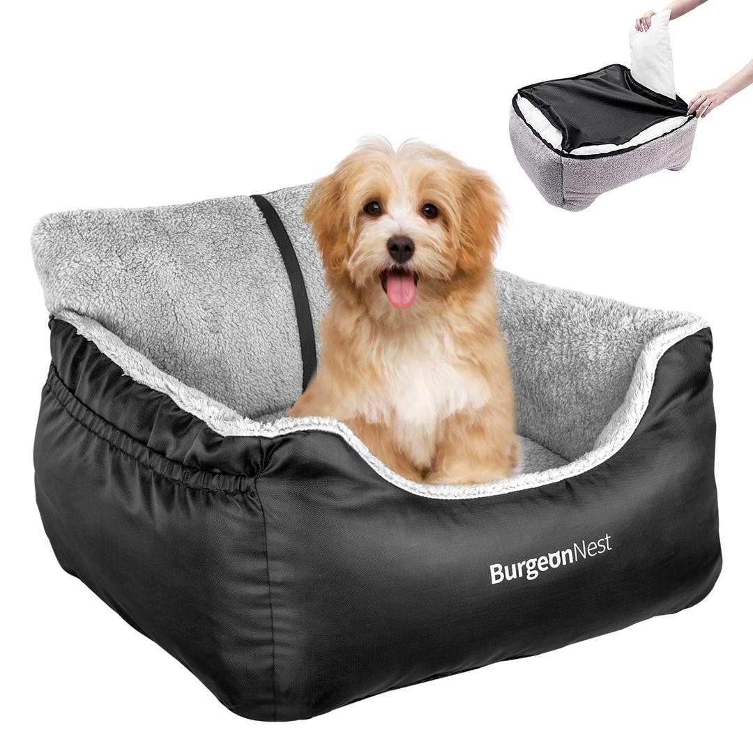 Dog Car Seat for Small Dogs Under 25 lbs – Fully Detachable & Washable, Soft Booster Seat with Storage Pockets, Clip-On Leash, Portable Carrier Bed, Fits Most Car Seats and Types