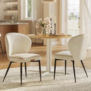 VASAGLE EKHO Collection - Dining Chairs Set of 2, Upholstered Kitchen Chairs, Comfortable Seat, Synthetic Leather with Stitching, Mid-Century Modern, Easy Assembly, Living Room Lounge, Cream White