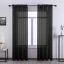 DONREN 2Panels-96 Inch Length Sheer Curtain Panels for Bedroom Semi Sheer Textured Voile Panels with Eyelet Top for Living Room W 52 x L 96 Jet Black