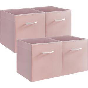 StorageWorks Pink Storage Cubes, 13x13 Storage Cube Bins with Handle, Cube Storage Organizer Bins for Shelves and Closet, Collapsible Storage Bins, 4-Pack