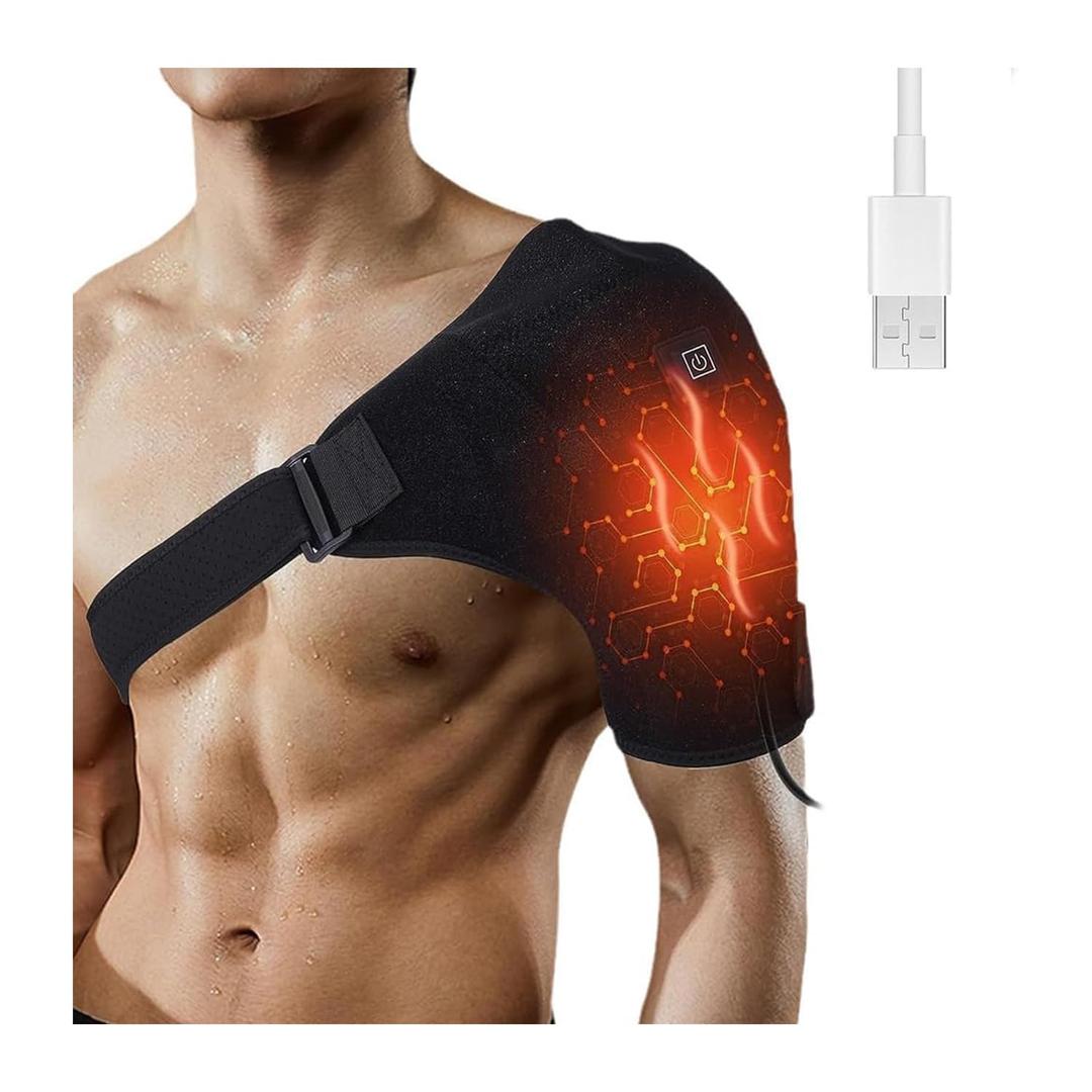 Shoulder Heating Pad, Rotator Cuff Shoulder Brace for Men & Women, 3 Heat Settings Compression Sleeve Pad Shoulder Massager for Pain Relief Deep Tissue Inky, Black