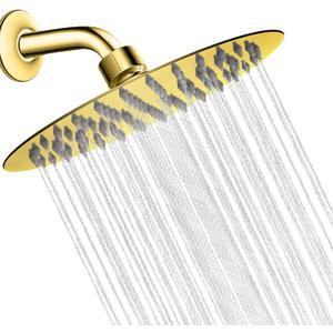 NearMoon Rain Shower Head, Ultra-Thin Design-Pressure Boosting, Awesome Some Experience, High Flow Stainless Steel Rainfall Head (8 Inch,Chrome Gold)