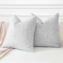 OTOSTAR Set of 2 Linen Throw Pillow Covers with Inserts Included Decorative Square Pillowcases with Inserts 22x22 Inch for Home Decor Sofa Bedroom Car 55 x 55 CM Light Grey