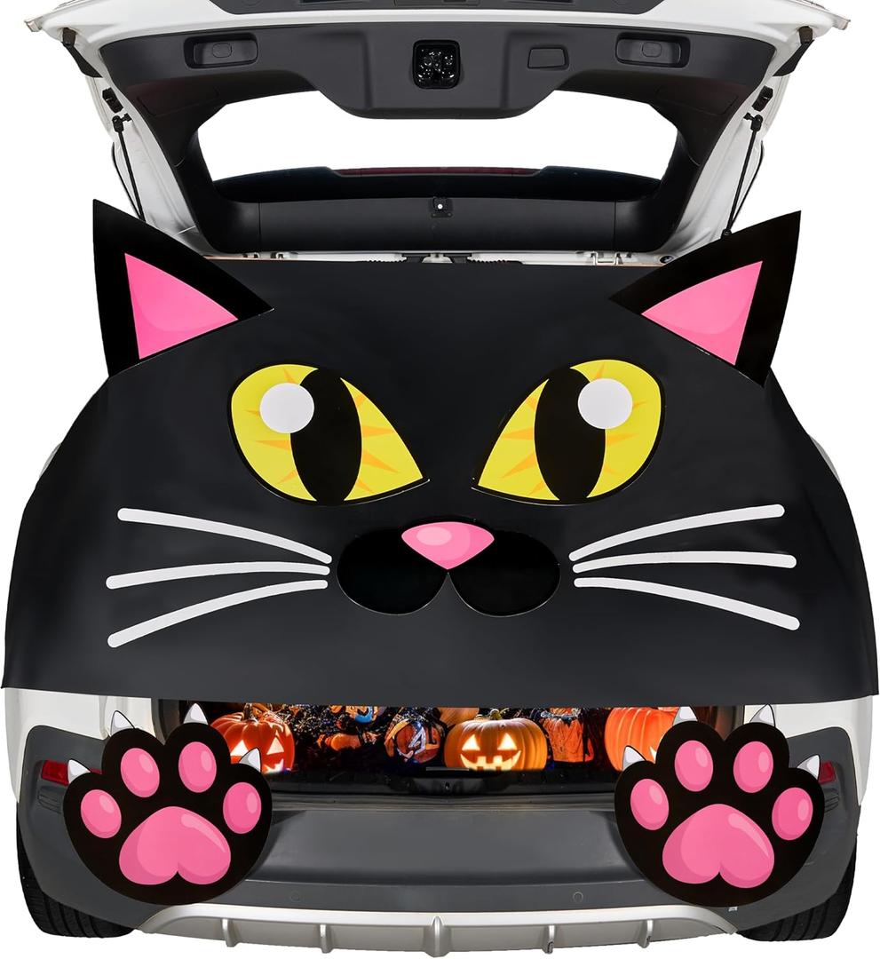 JOYIN Halloween Trunk or Treat Car Decorations Kit, Halloween Cute Cat Stickers Car Black Decorations for SUV, Archway Garage Door Haunted House Outdoor Outside