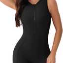Beautyin Athletic One Piece Swimsuits Women Front Zip Modest Boyleg Bathing Suit (Black, L)