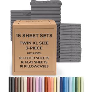 Bulk Case Pack of 16 Twin XL Size 3 Piece Sheet Sets - Dark Grey
