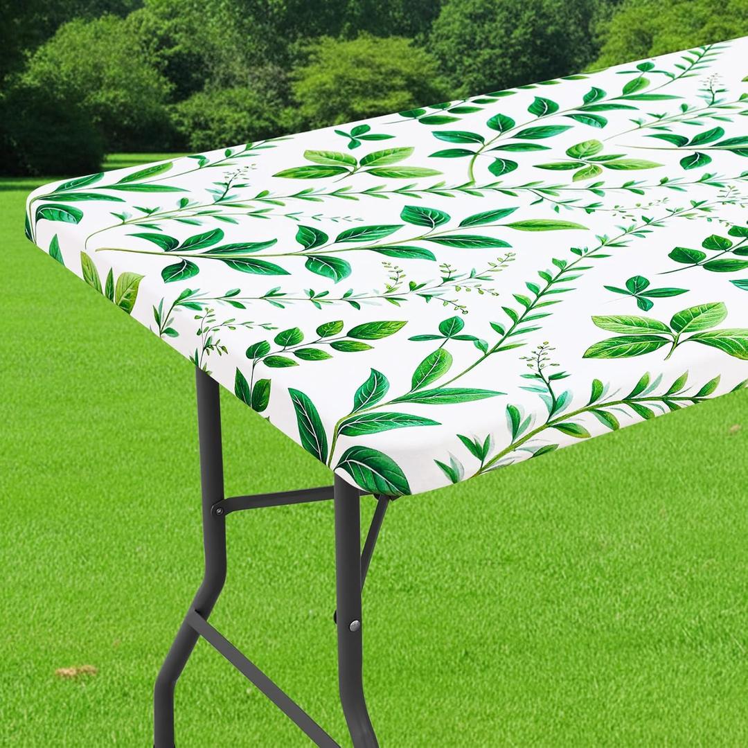 Smiry Spandex Fitted Tablecloth for 6 Foot Rectangle Tables, Washable Picnic Table Cover with Elastic, Stretch Reusable Table Cloth for Outdoor, Camping, Dining & Kitchen (Leaf, 30"x72")
