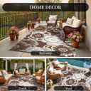 MontVoo Outdoor Rug 8x10 Waterproof Patio Rug-Outdoor Carpet Mat Reversible Plastic Straw Outside Outdoor Rug for RV Camping Picnic Beach Balcony Backyard Pool Deck Farmhouse Floral Beige Brown