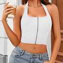 Zanvylia Halter Tank Top for Women Summer Going Out Tops Backless Y2K Crop Sleeveless Zip Front Shirts (US, Alpha, X-Large, Regular, Regular, White) (White, XL)