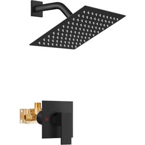 Airuida Shower Faucet Set Bathroom Rain Shower System SUS304 Stainless Steel Single Handle With Male Threads Rough-in Valve Shower Trim Kit 8 Inch Wall Mount Shower Head Matte Black