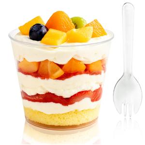 5 oz Dessert Cups with Lids and Spoons, 250 Pack Mini Transparent Appetizer Cups, Square Dessert Shooters Round Goblet Cups for Parfait Fruit Ice Cream Cake