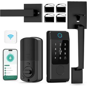 Wi-Fi Smart Deadbolt Lock with Handle Sets, Keyless Entry Door Lock for Front Door, Compatible with Alexa & Google Assistant, Auto Locking-Black