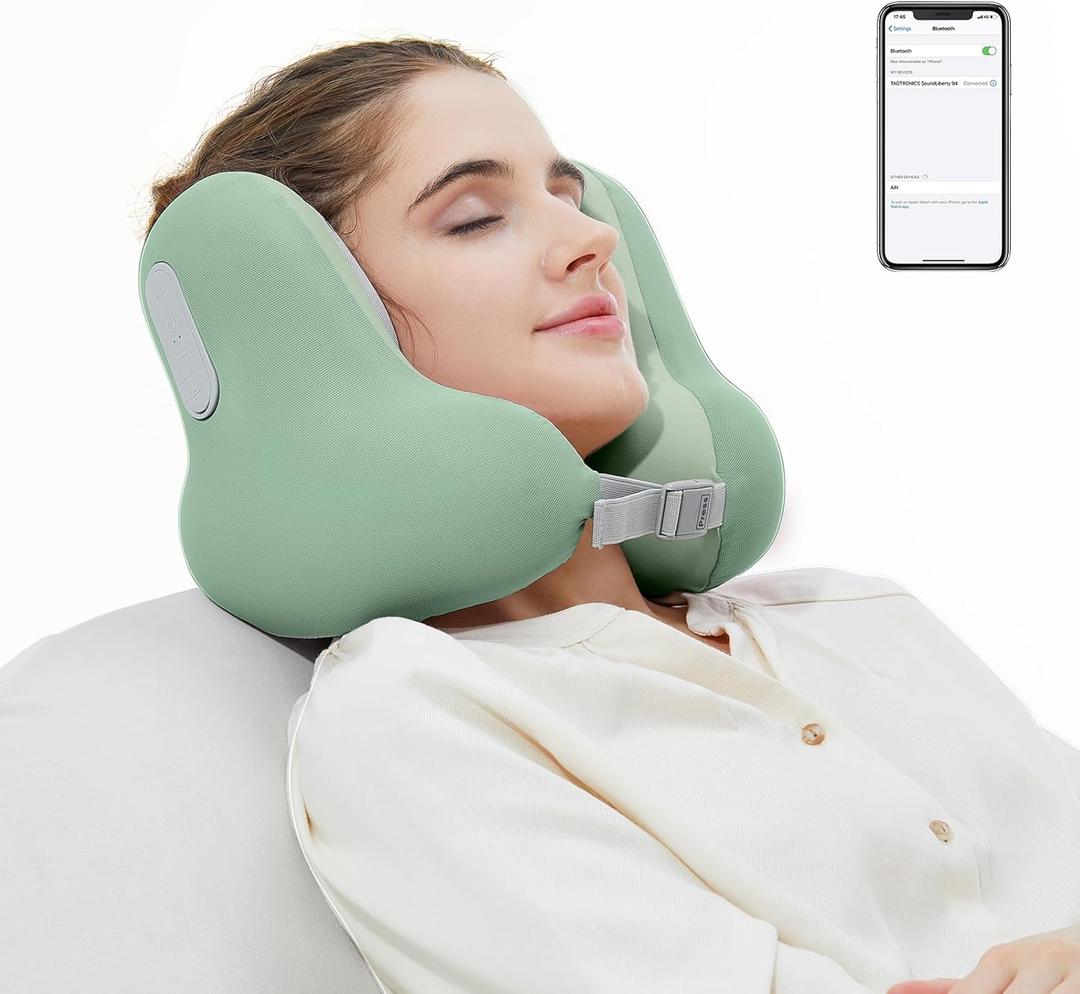 Travel Headrest with Music, Portable Headrest for Home and Office (Green, XXL)