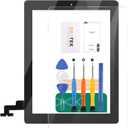 SRJTEK for iPad 2 Touch Screen Replacement A1397 A1395 A1396 Touch Digitizer Glass Parts,with Home Button + Cameral Holder + Pre-Installed Adhesive + Middle Frame Bezel(Black)