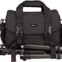 Amazon Basics Large DSLR Gadget Bag for Camera Storage with Shoulder Strap, Black with Grey Interior